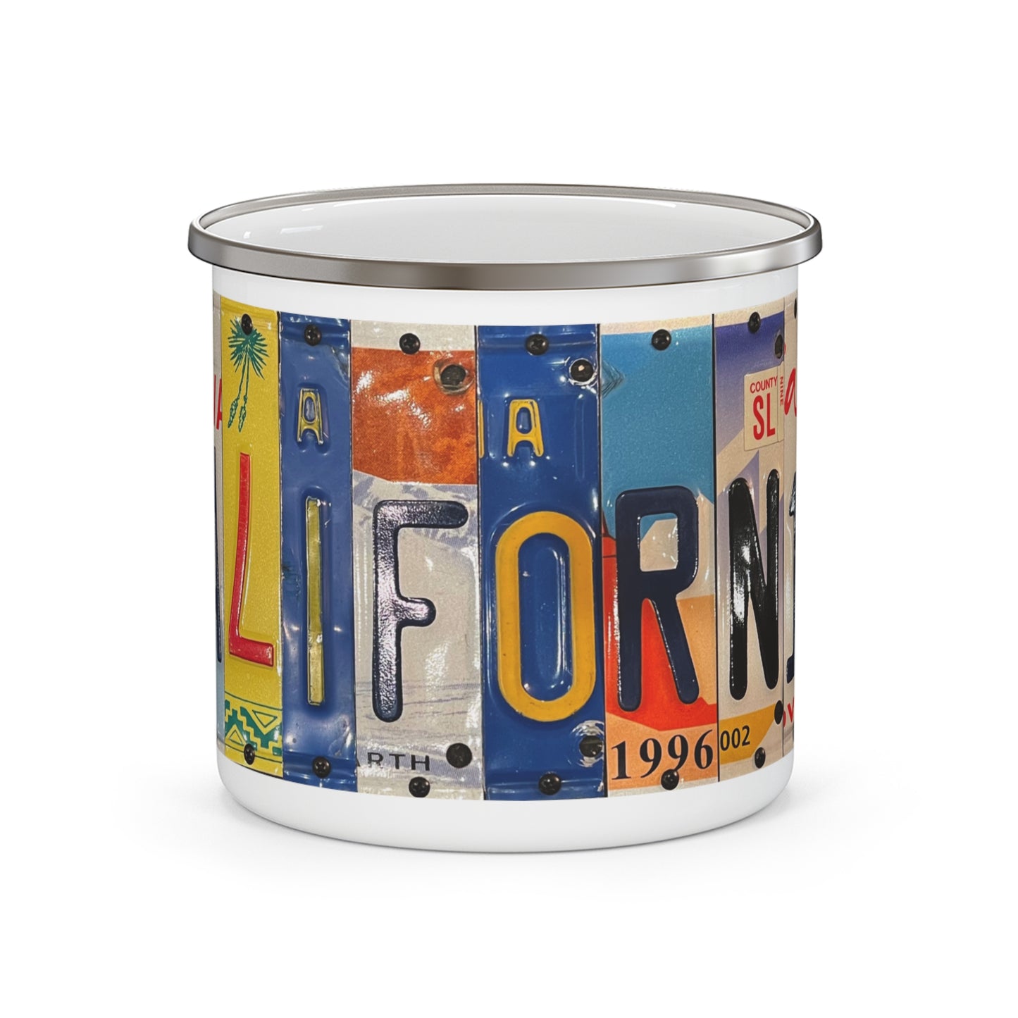 California Vintage License Plate Wrap-around Enamel Camping Mug (12oz)