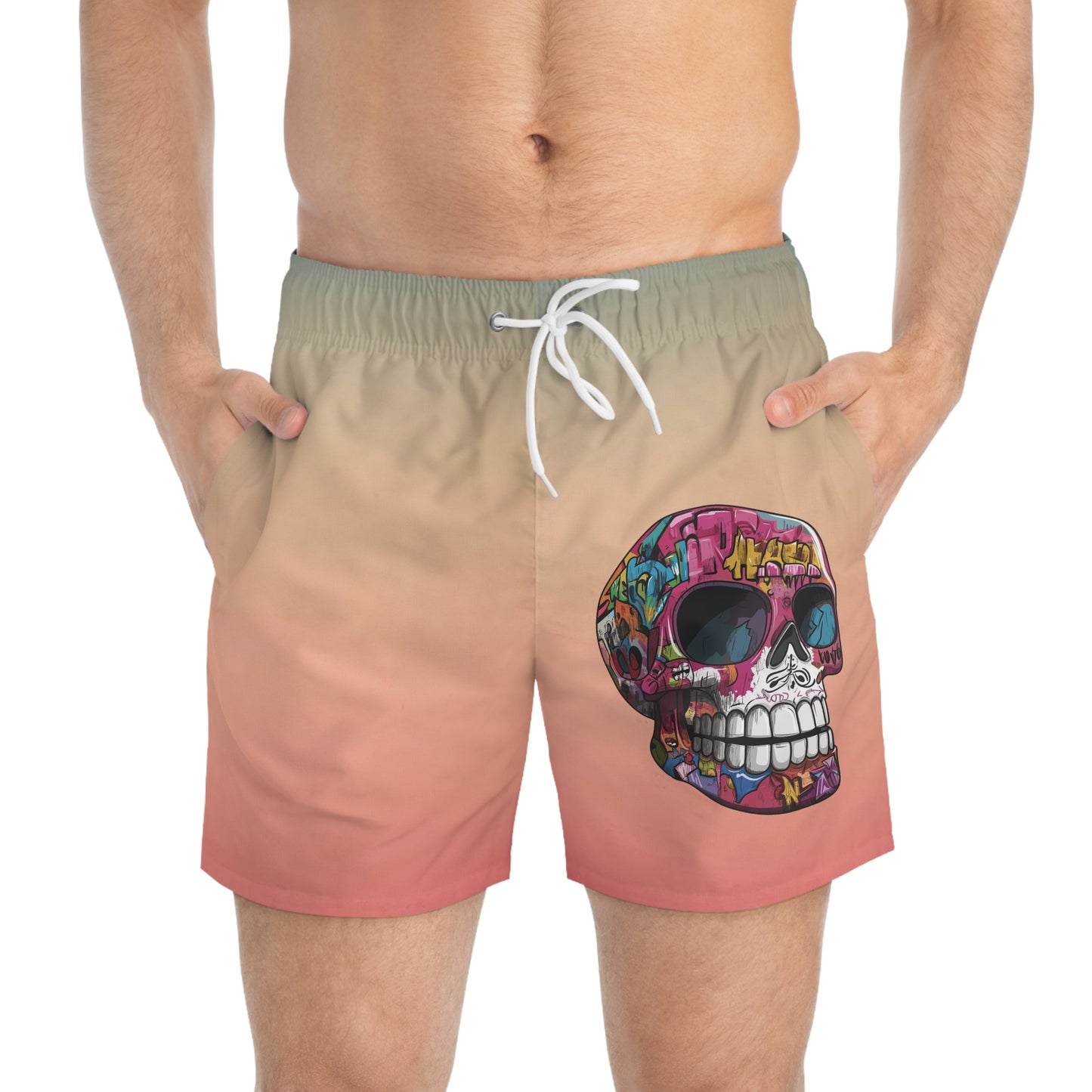 California Sunset Graffiti Sugar Skull Swim Trunks by CholoNerd