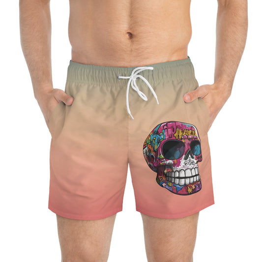 California Sunset Graffiti Sugar Skull Swim Trunks by CholoNerd