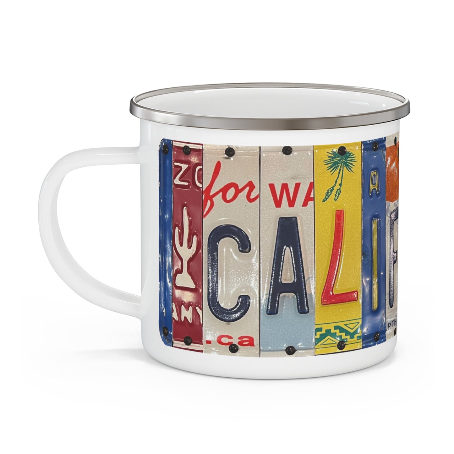 California Vintage License Plate Wrap-around Enamel Camping Mug (12oz)