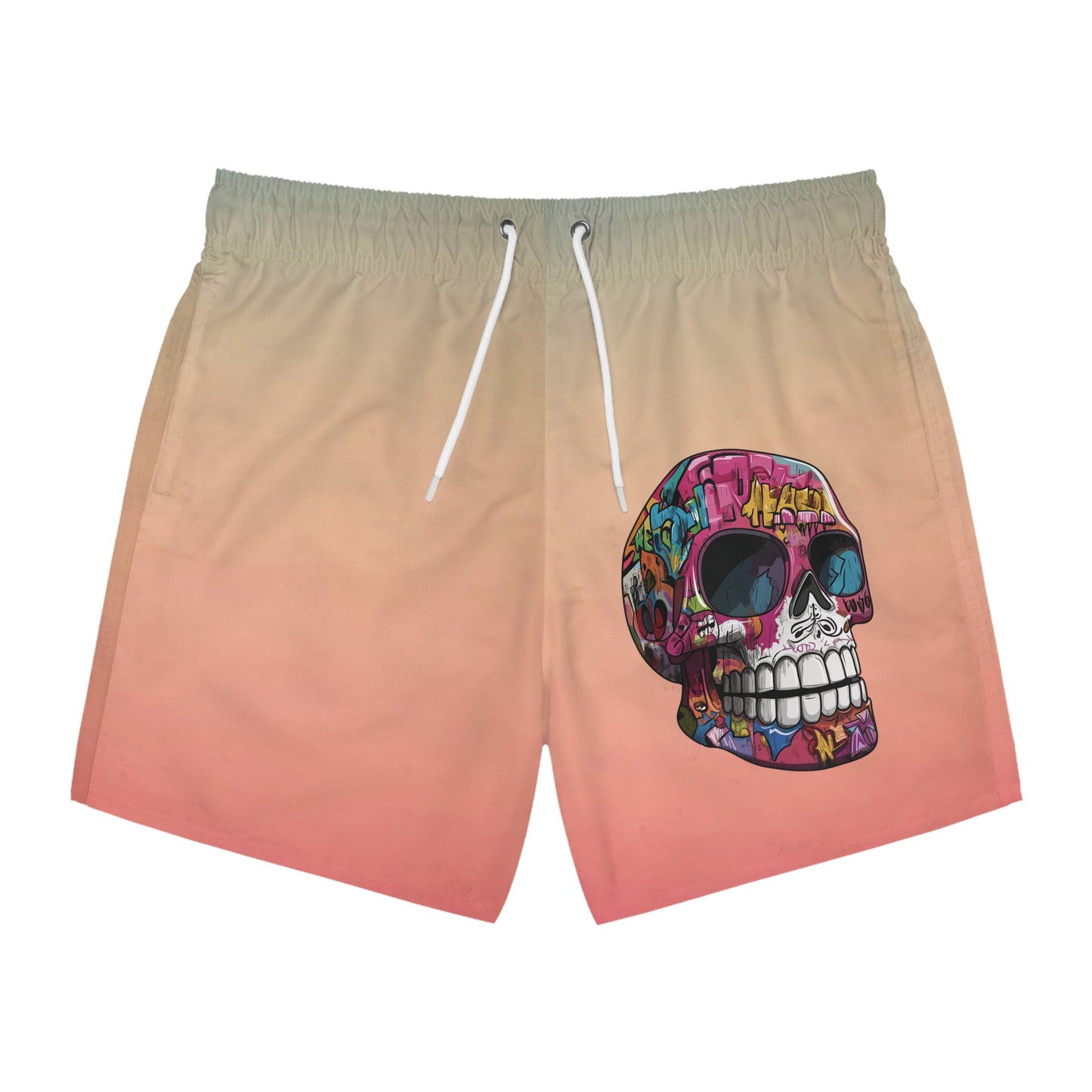 California Sunset Graffiti Sugar Skull Swim Trunks by CholoNerd