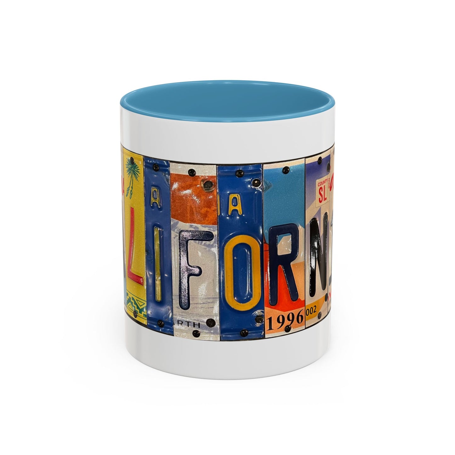 California Vintage License Plate Wrap-around Pacific Coast Blue Accent Coffee Mug (11, 15oz)