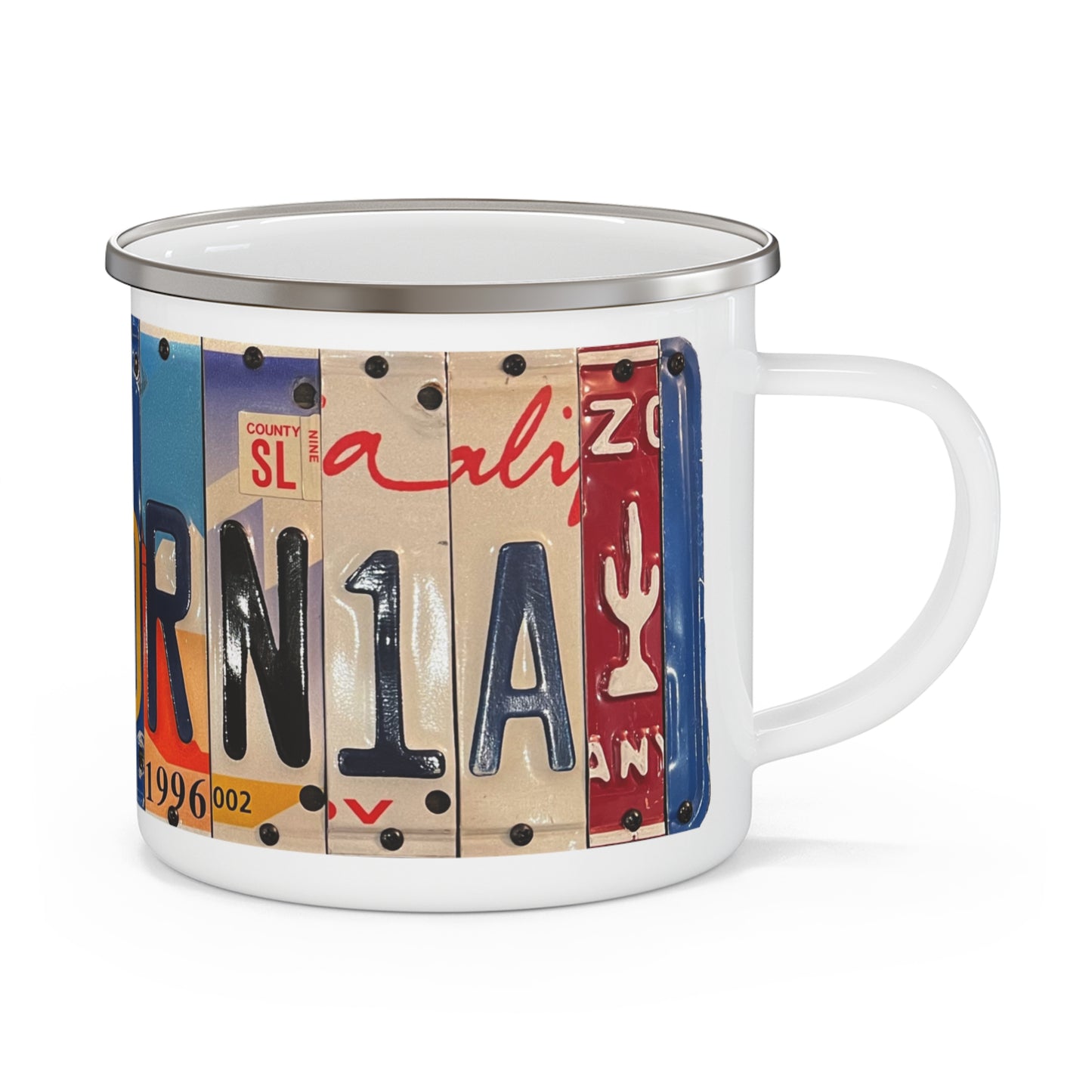 California Vintage License Plate Wrap-around Enamel Camping Mug (12oz)