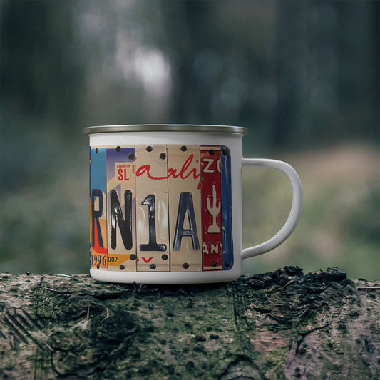 California Vintage License Plate Wrap-around Enamel Camping Mug (12oz)