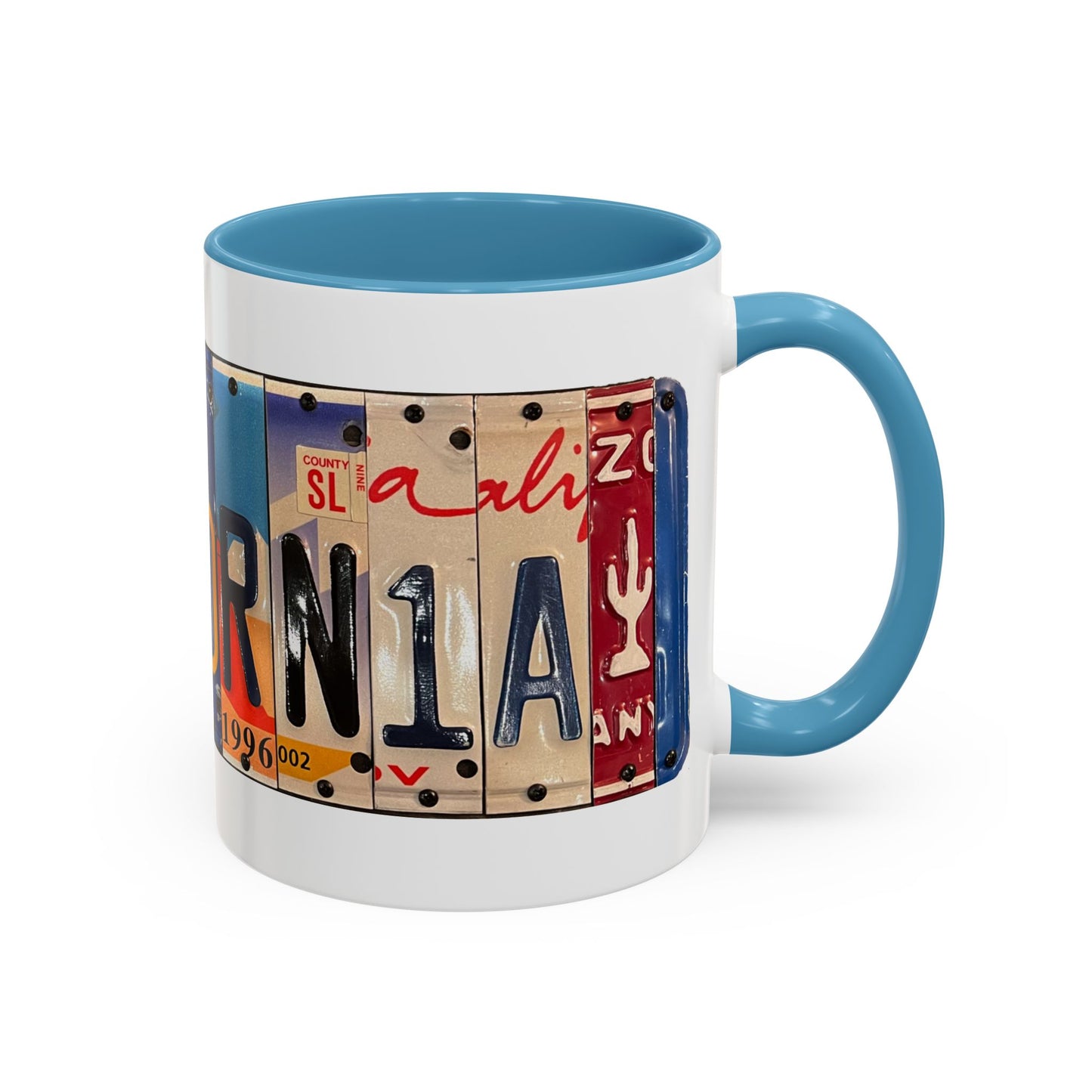 California Vintage License Plate Wrap-around Pacific Coast Blue Accent Coffee Mug (11, 15oz)