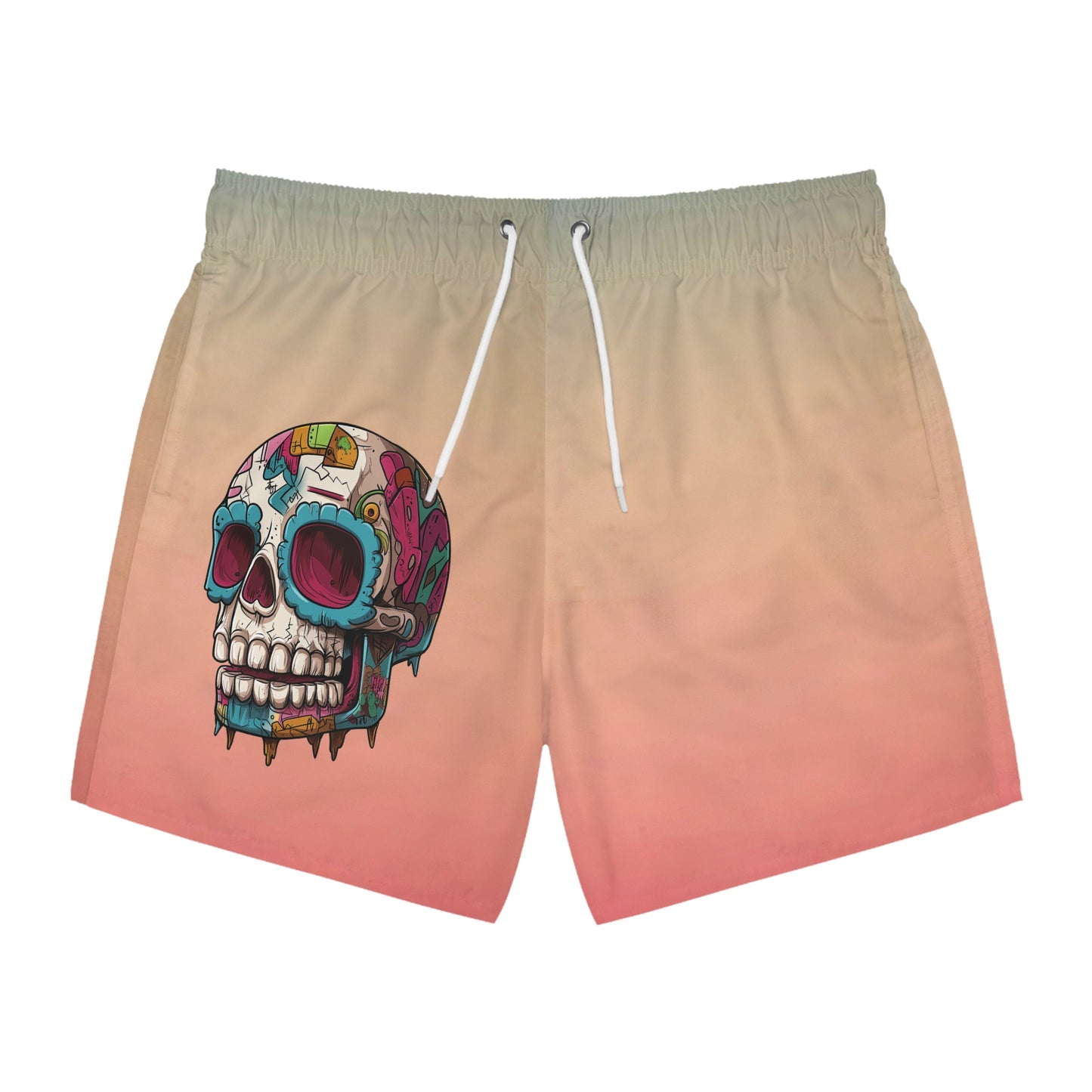 California Sunset Graffiti Drip Sugar Skull Swim Trunks by CholoNerd