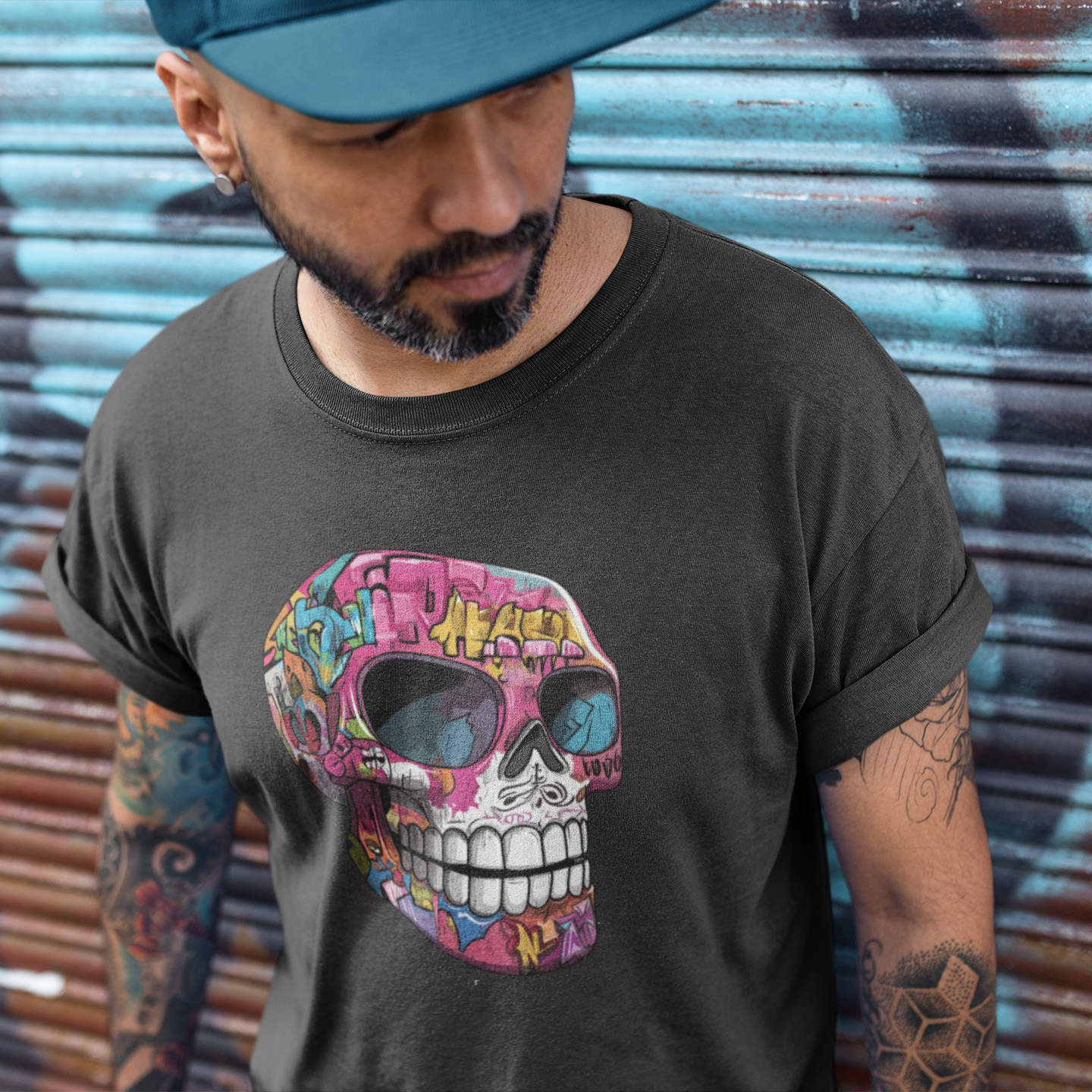 Graffiti Sugar Skull Unisex T-Shirt by CholoNerd