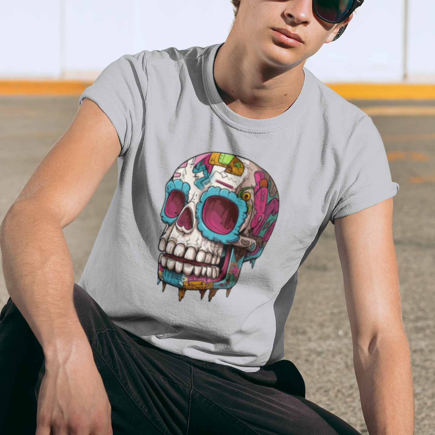 Graffiti Drip Sugar Skull Unisex T-Shirt by CholoNerd