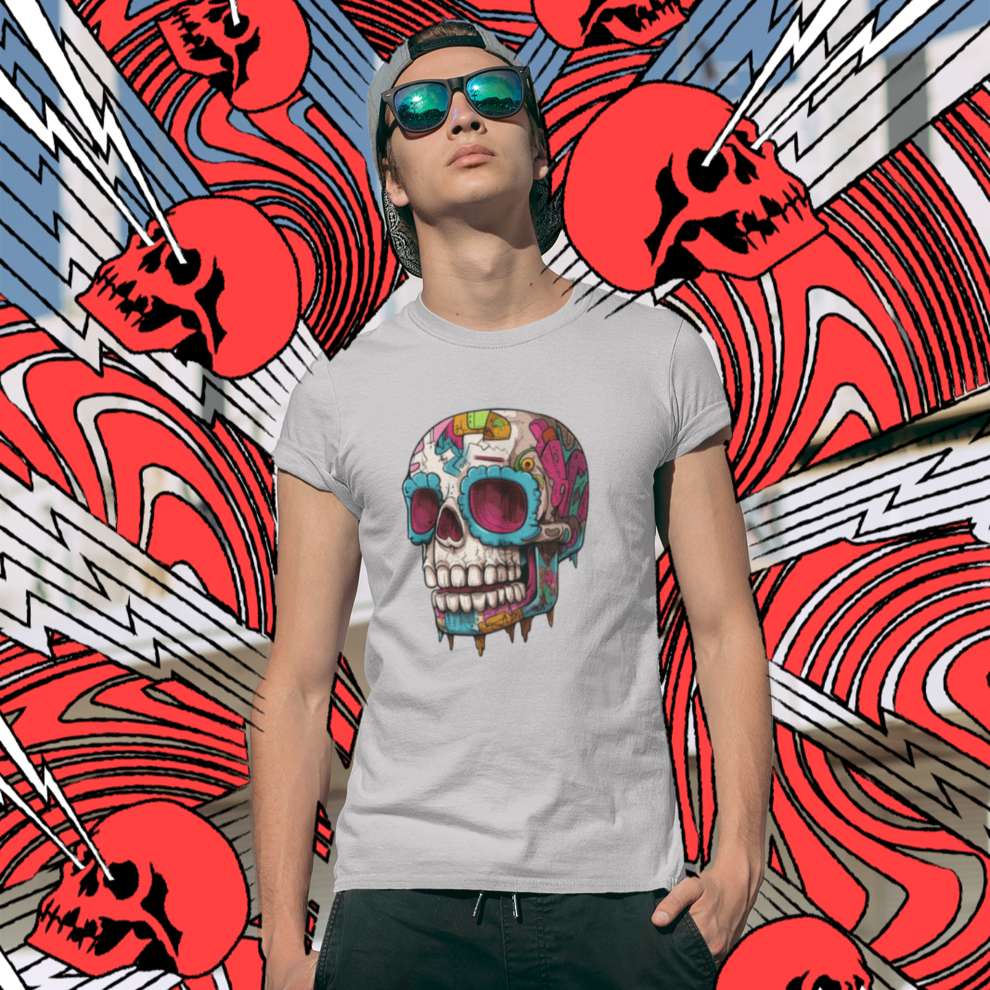 Graffiti Drip Sugar Skull Unisex T-Shirt by CholoNerd