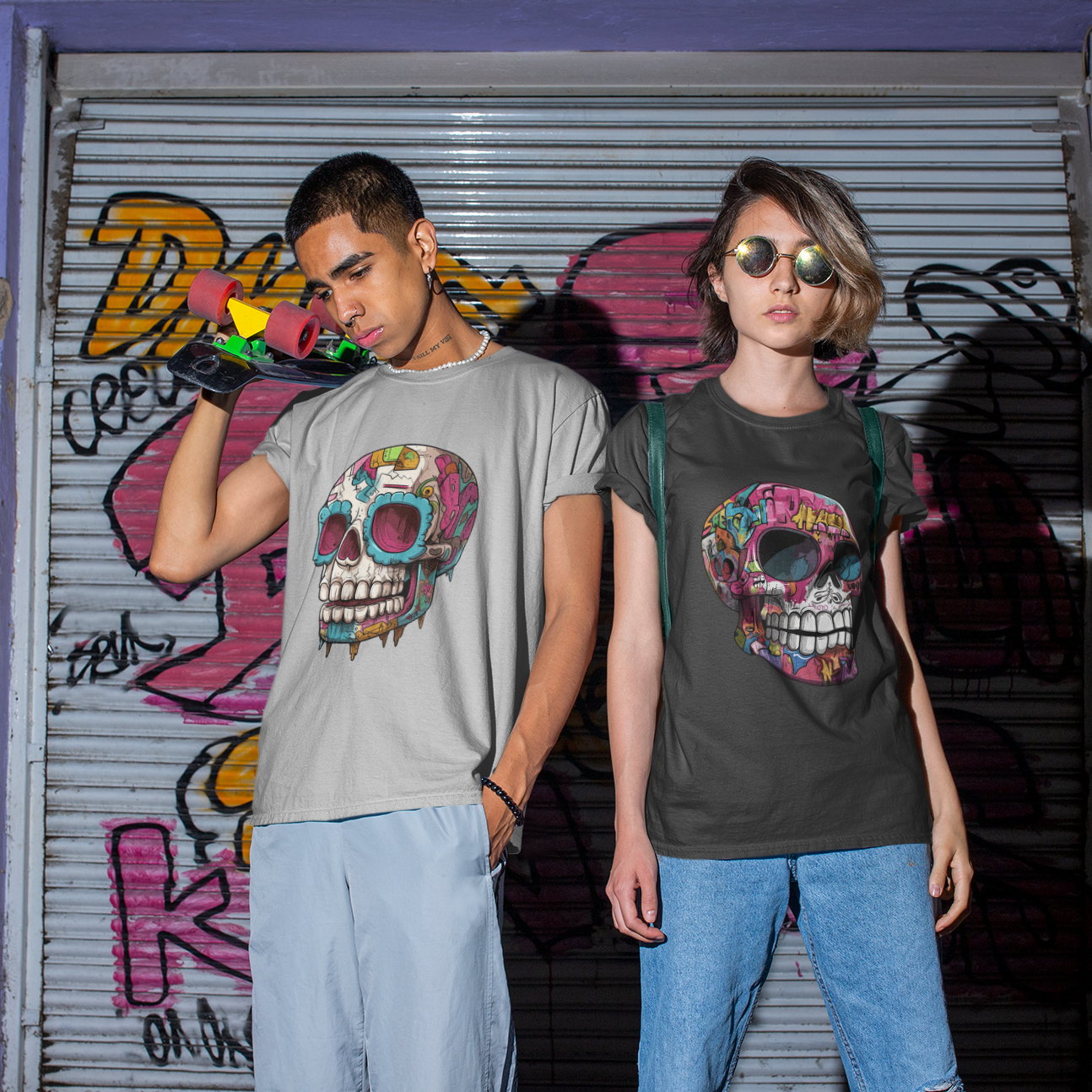 Graffiti Drip Sugar Skull Unisex T-Shirt by CholoNerd